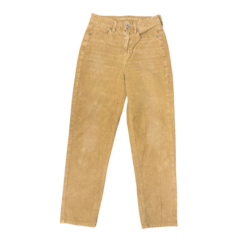 American Eagle Mom Straight Corduroy Jeans Size 4 Womens Casual Tan‎ Pants